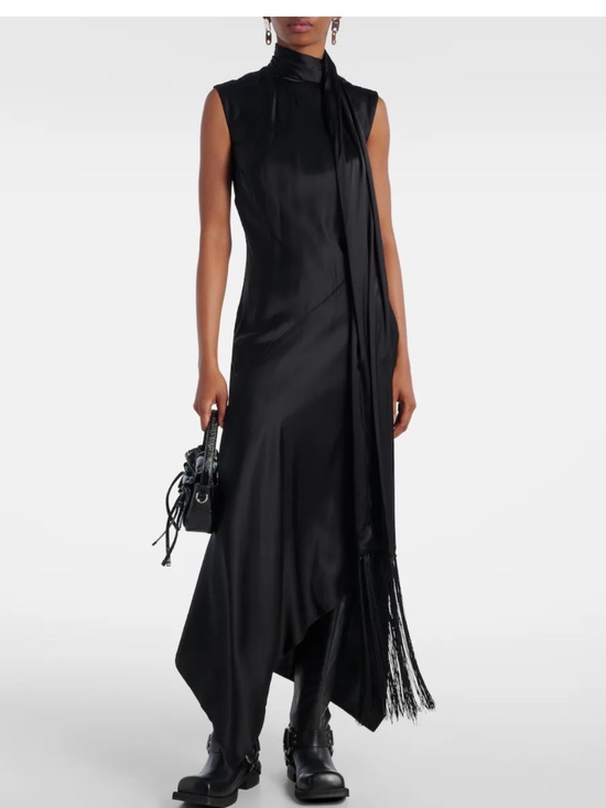 ACNE STUDIOS Dresses & Skirts - ACNE STUDIOS Fringed scarf-detail satin midi dress